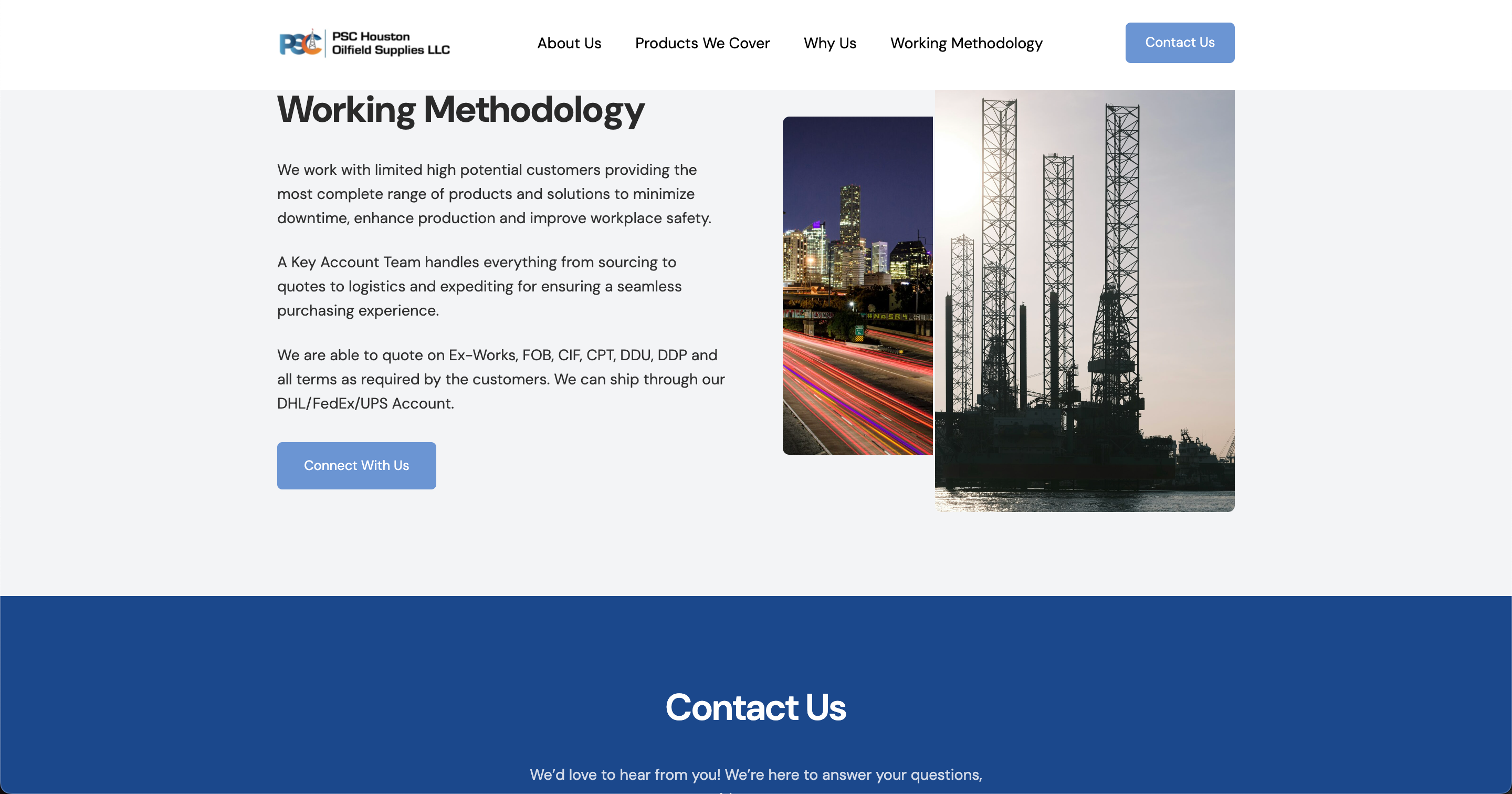 An image of the website, PSC Houston Oilfield Supplies.
