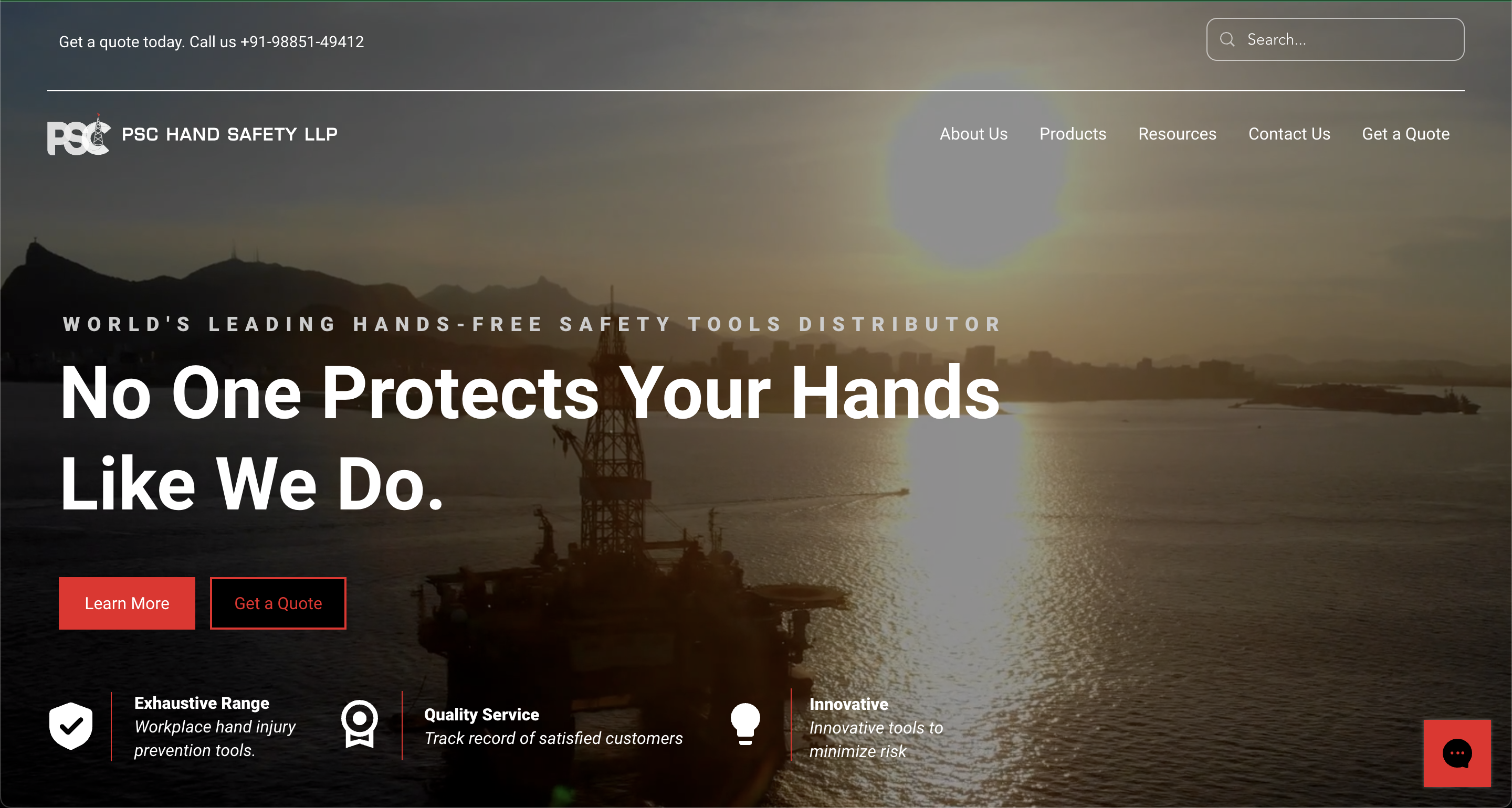 An image of the website, PSC Hand Safety.