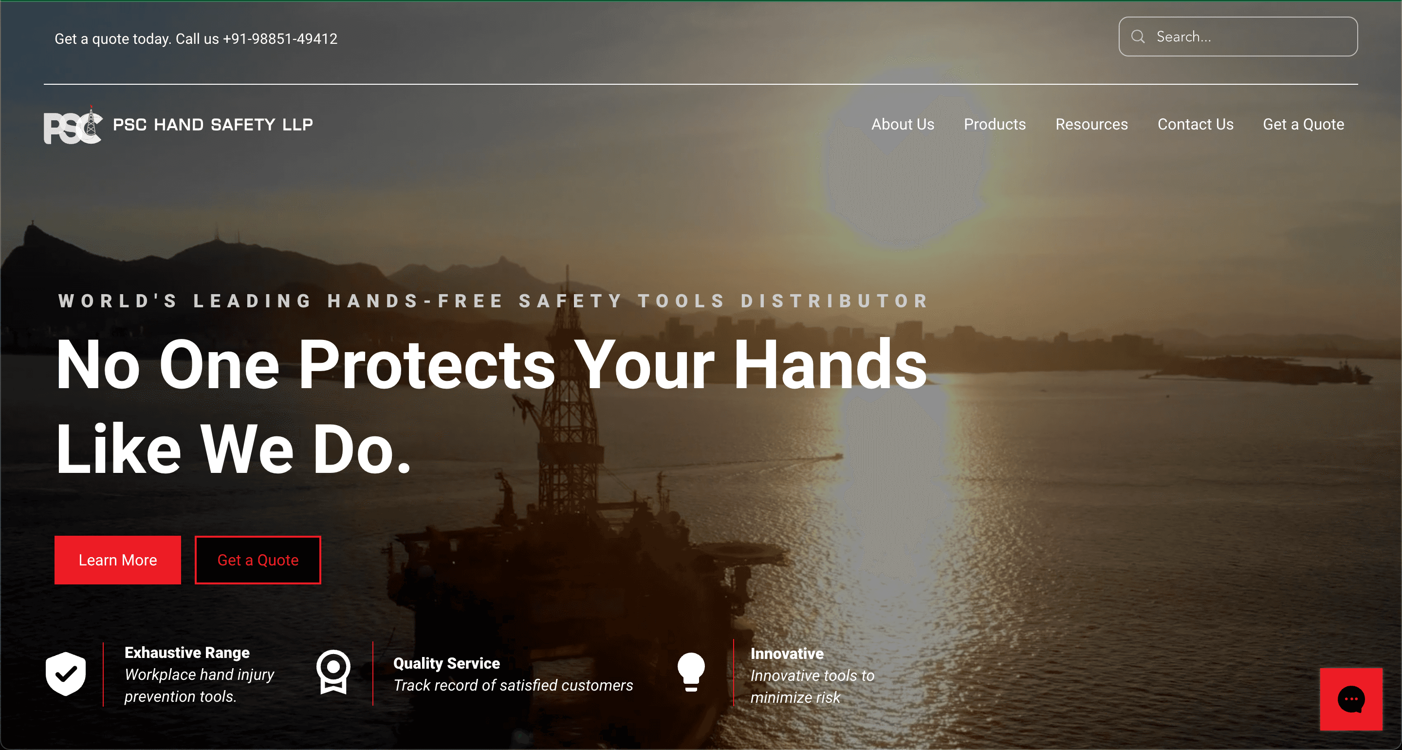 An image of the website, PSC Hand Safety.