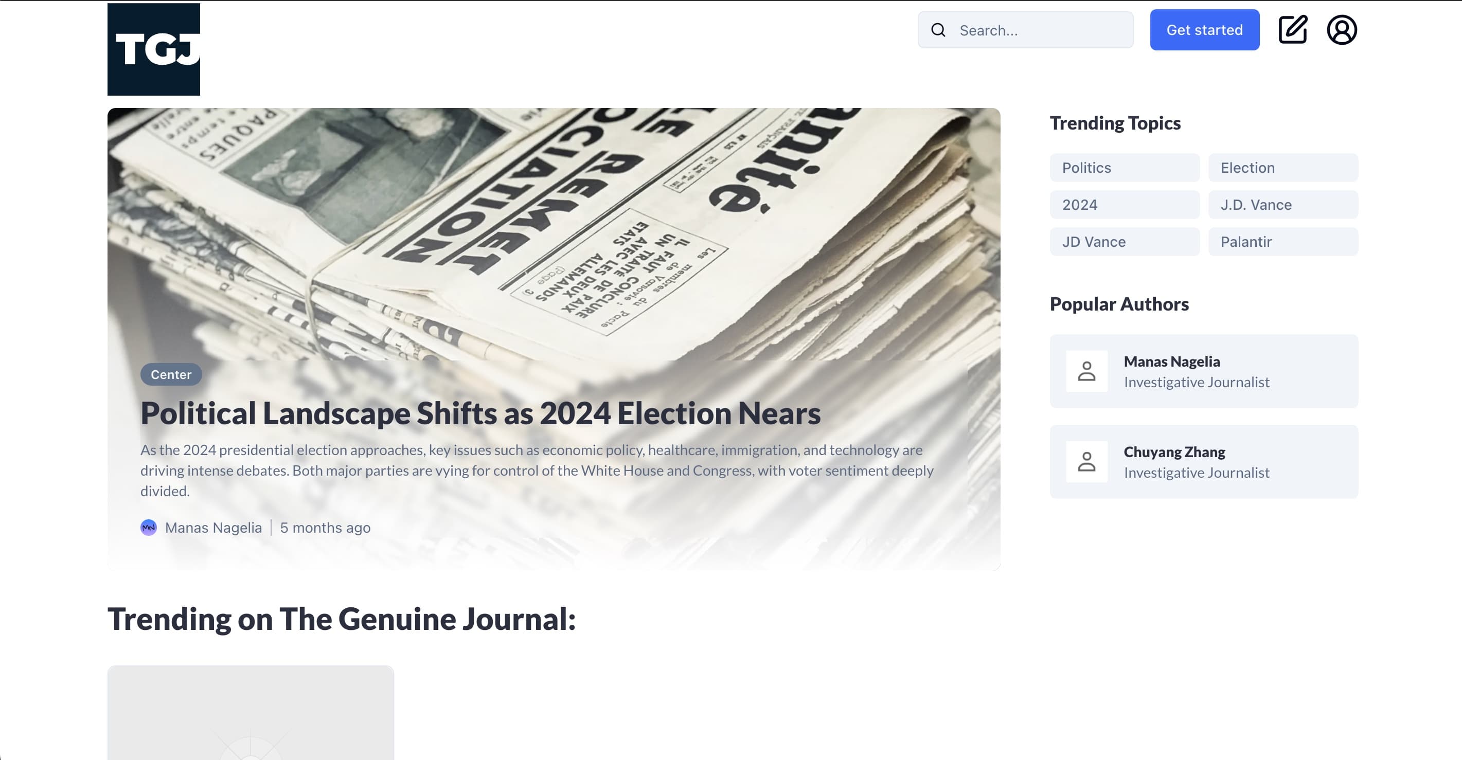 Screenshot of the The Genuine Journal's platform.